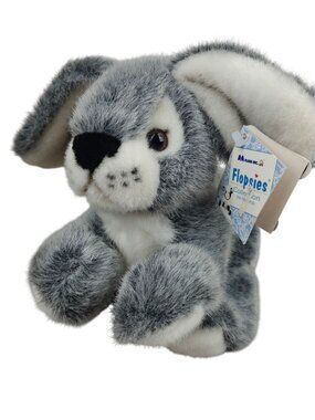 VTG A&A Plush Flopsies Bunny Heidi Hare Soft Gray & White Stuffed Animal 8" NWT